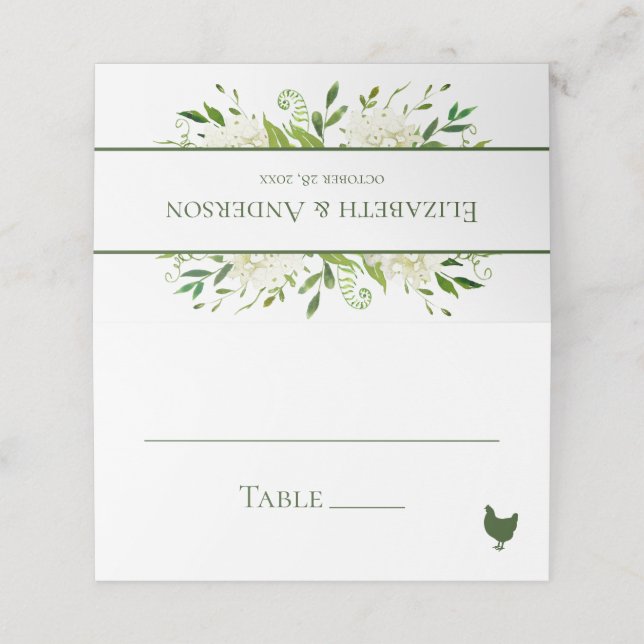 Tarjeta De Asiento Boda de Hortensias Blancas (Exterior desplegado)