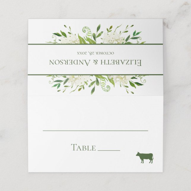 Tarjeta De Asiento Boda de Hortensias Blancas (Exterior desplegado)