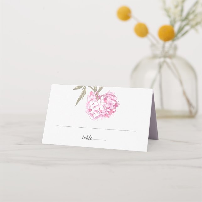 Tarjeta De Asiento Boda de Hortensias Florales Elegantes (Anverso)