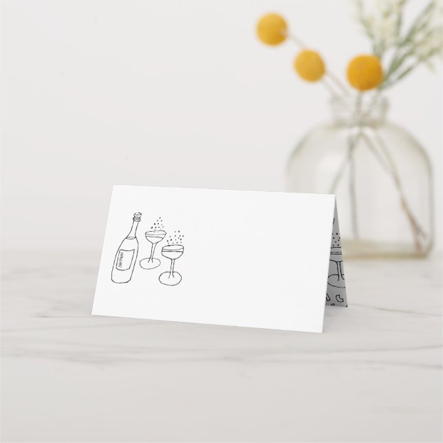 Tarjeta De Asiento Boda de Ilustraciones Doodle en blanco y negro (Anverso)