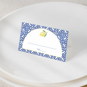 Tarjeta De Asiento Boda de impresión de azulejo azul limón Amalfi en