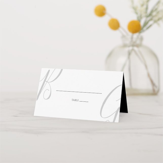 Tarjeta De Asiento Boda de Iniciales de Monograma Blanco y Negro (Anverso)