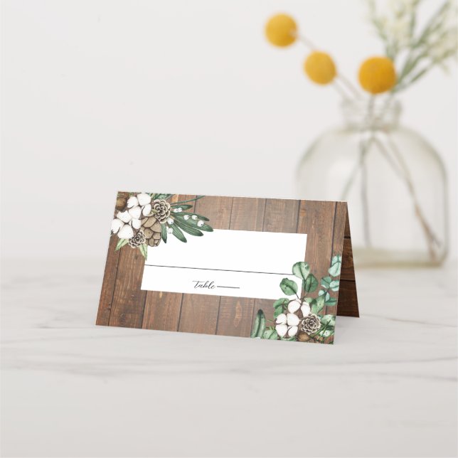 Tarjeta De Asiento Boda de invierno con acuarela floral y rústica (Anverso)