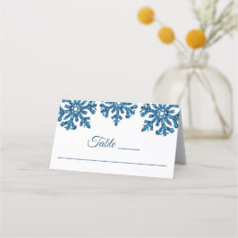 Tarjeta De Asiento Boda de invierno con copo de nieve azul