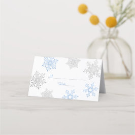 Tarjeta De Asiento Boda de invierno con copo de nieve Blue Silver