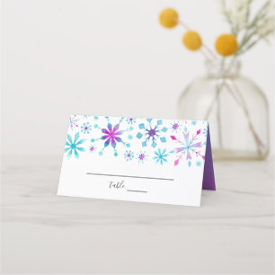 Tarjeta De Asiento Boda de Invierno con Copos de Nieve en Acuarela
