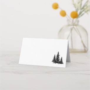 Tarjeta De Asiento Boda de invierno con pinos negros y blancos