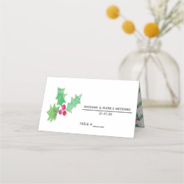 Tarjeta De Asiento Boda de Invierno de Bayas de Acebo Pintadas a Mano