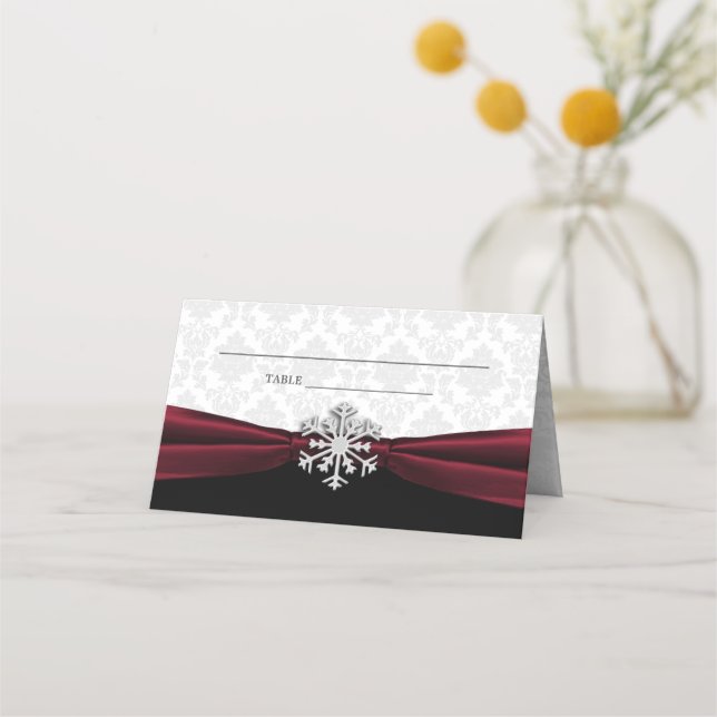 Tarjeta De Asiento Boda de invierno de la cinta de borgoña (Anverso)