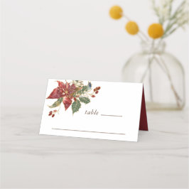Tarjeta De Asiento Boda de invierno de Navidades florales de Poinsett