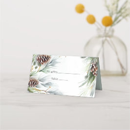 Tarjeta De Asiento Boda De Invierno Las Ramas De Pino De Nieve