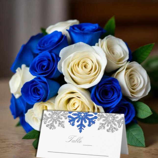 Tarjeta De Asiento Boda de Invierno Silver Blue Snowflakes (Subido por el creador)