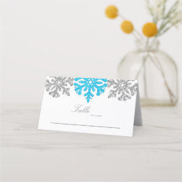 Tarjeta De Asiento Boda de Invierno Silver Blue Snowflakes