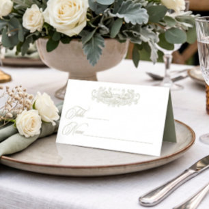 Tarjeta De Asiento Boda de Jardín con Cresta Verde Elegante Vintage