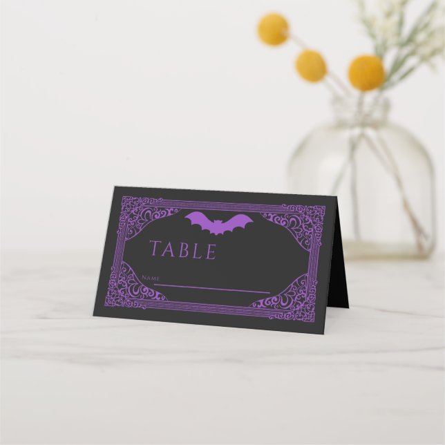 Tarjeta De Asiento Boda de la Catedral de Vampiros Góticos Morados (Anverso)