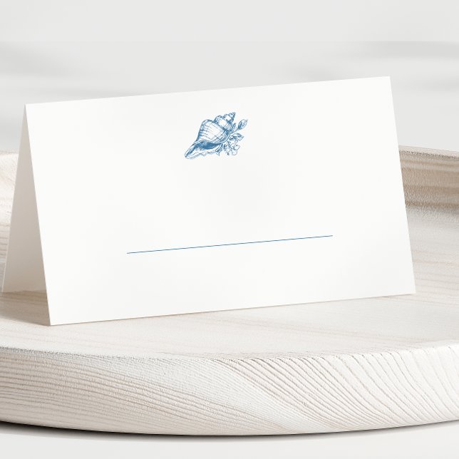 Tarjeta De Asiento Boda de la concha azul ventilado simple doblado (Subido por el creador)