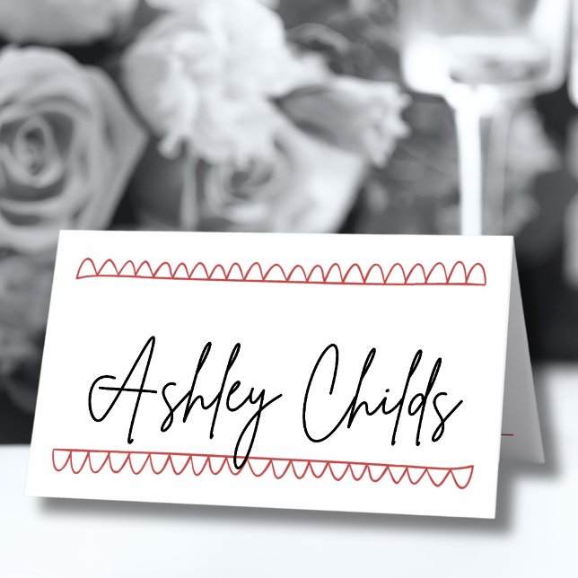 Tarjeta De Asiento Boda de la Mano dibujada por la rojo francesa (Hand Drawn French Red Whimsical Wedding Place Card)