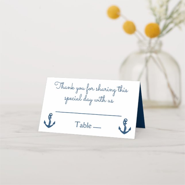 Tarjeta De Asiento Boda de la Marina Azul de la Náutica (Anverso)