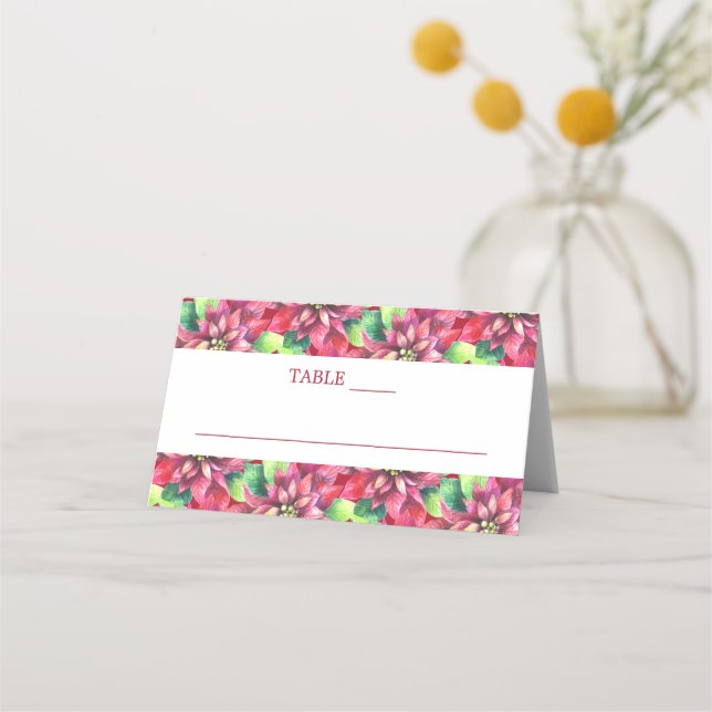 Tarjeta De Asiento Boda de la Poinsettia Roja navidades (Anverso)
