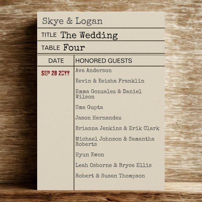 Tarjeta de asiento Boda de la tarjeta de libros de (Vintage aged look library checkout card seating chart for your bookish wedding!)