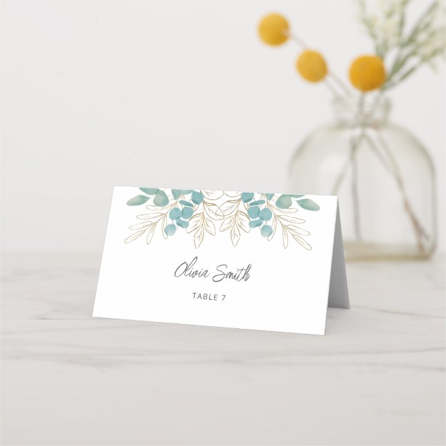 Tarjeta De Asiento Boda de la vegetación de oro moderna (Anverso)