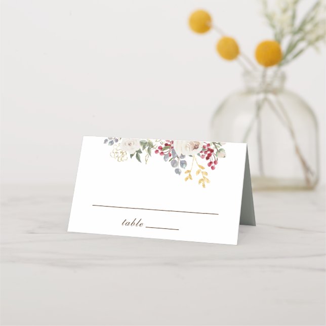 Tarjeta De Asiento Boda de las bayas rojas rojas blancas florales de  (Anverso)