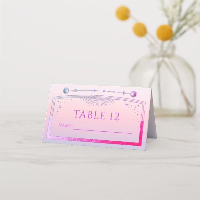Tarjeta De Asiento Boda de las Estrellas Moon Sun Rosa Mystical Sunse (Anverso)