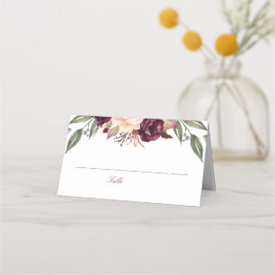 Tarjeta De Asiento Boda de las flores de color de agua de Borgoña