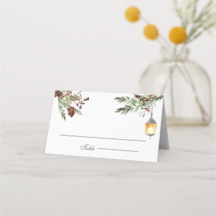 Tarjeta De Asiento Boda de Linterna de Pinos Rústicos de Invierno
