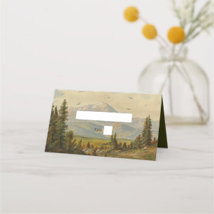 Tarjeta De Asiento Boda de los montes de los bosques de pino acuarela