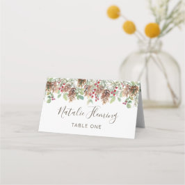 Tarjeta De Asiento Boda de los Navidades de Winter Greenery Pine Red