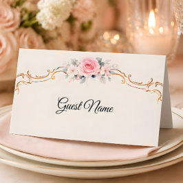 Tarjeta De Asiento Boda de lujo Rococó con tonos rosados