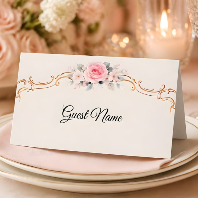 Tarjeta De Asiento Boda de lujo Rococó con tonos rosados (Rococo style table cards for wedding reception
)