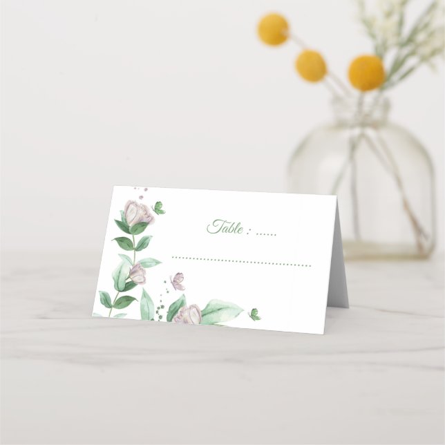 Tarjeta De Asiento boda de mariposas con flores moradas (Anverso)