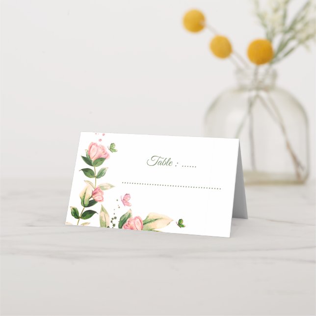 Tarjeta De Asiento boda de mariposas con flores rosadas calientes (Anverso)