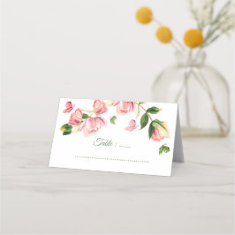 Tarjeta De Asiento boda de mariposas con flores rosadas calientes