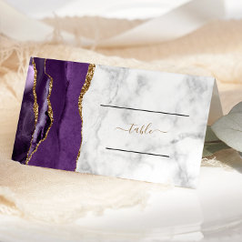 Tarjeta De Asiento Boda de mármol de ágata dorada púrpura chic
