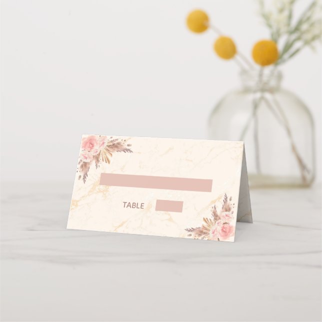 Tarjeta De Asiento Boda de mármol de pampas floral de pampas (Anverso)