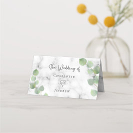 Tarjeta De Asiento Boda de mármol eucalipto verde