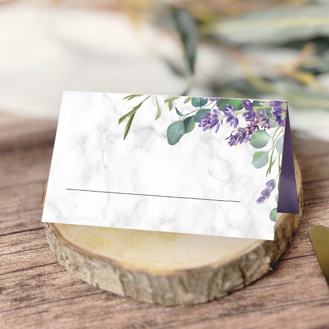 Tarjeta De Asiento Boda de mármol rústico de lavanda y eucalipto (Subido por el creador)