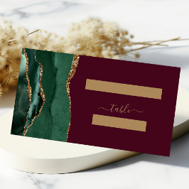 Tarjeta De Asiento Boda de Mesa de Ágata Dorada Verde Esmeralda Burgu