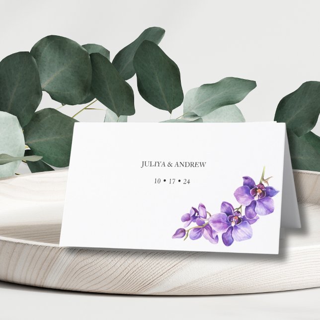 Tarjeta De Asiento Boda de moda blanca morada (Subido por el creador)