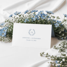 Tarjeta De Asiento Boda de monograma azul turbio