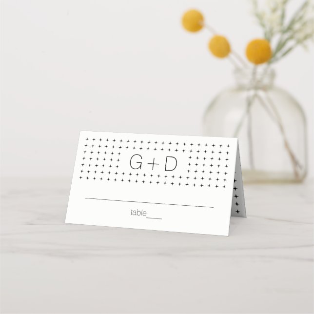 Tarjeta De Asiento Boda de monograma blanco negro con escolta plegada (Anverso)