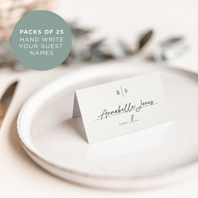 Tarjeta De Asiento Boda de monograma clásico negro y crudo (Subido por el creador)