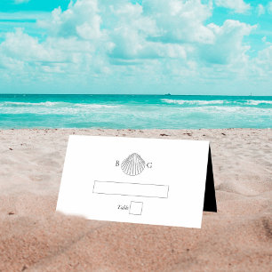 Tarjeta De Asiento Boda de monograma de almejas minimalistas