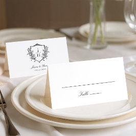 Tarjeta De Asiento Boda de Monograma de Cresta Floral Regencia Elegan