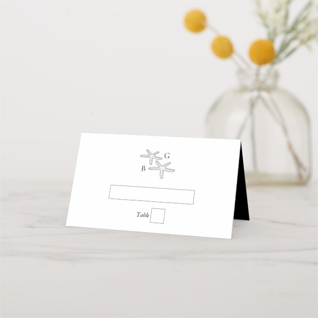 Tarjeta De Asiento Boda de monograma de la playa de Starfish minimali (Anverso)