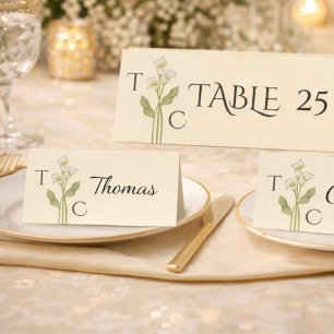 Tarjeta De Asiento Boda de Monograma de Lirio Art Nouveau Crema