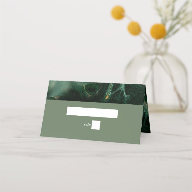 Tarjeta De Asiento Boda de monograma de mármol verde moderno (Anverso)